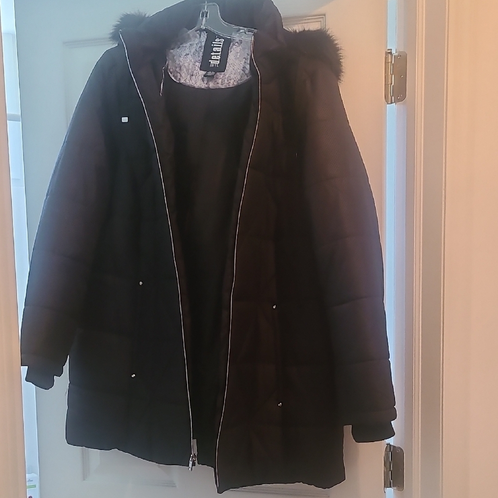 Black Puffer Jacket with Faux Fur Hood